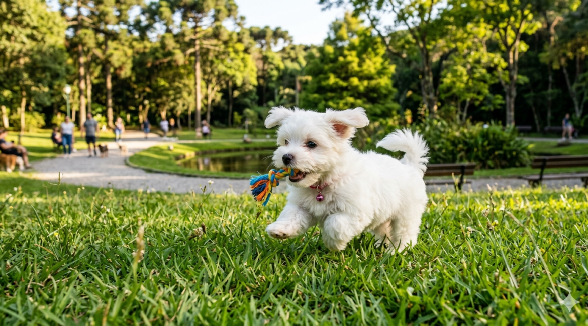 Maltês brincando em um parque